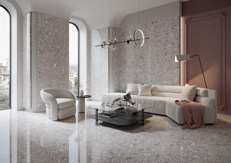 Charcoal terrazzo grey polished 120 x 60